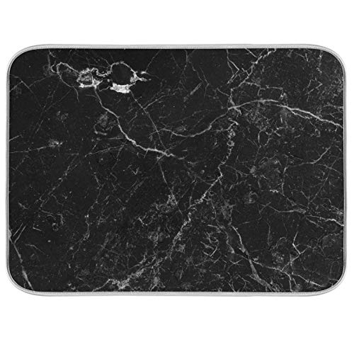 Geschirrtrocknungsmatte Black Marble Stone Print Absorbent Dish Drying Mat Microfiber Kitchen Countertop Table Protector Multi-Purpose Counter Rack Sink Drainer Pad (16" x 18") von FJAUOQ