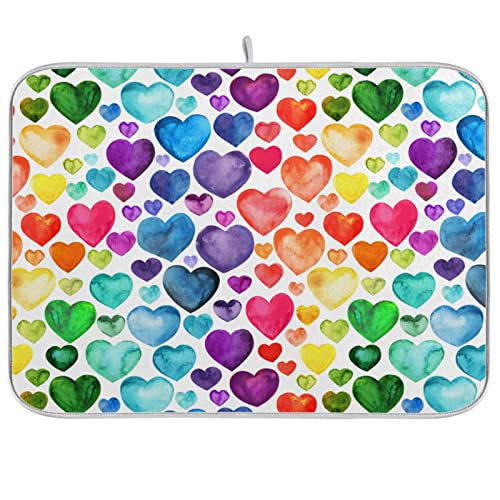 Geschirrtrocknungsmatte Sweet Colorful Hearts Absorbent Dish Drying Mat Large Microfiber Kitchen Countertop Table Protector Multi-Purpose Counter Rack Sink Drainer Pad (16" x 18") von FJAUOQ