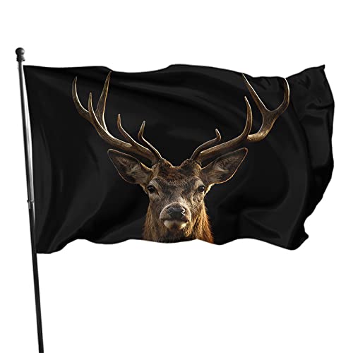 Hirsch-Flagge, 90 x 150 cm, Natur, wilder Hirschkopf, Geweih, Tier-Außenflaggen, große Willkommens-Hof-Banner, Hausgarten, Hof, Rasendekoration von FJAUOQ