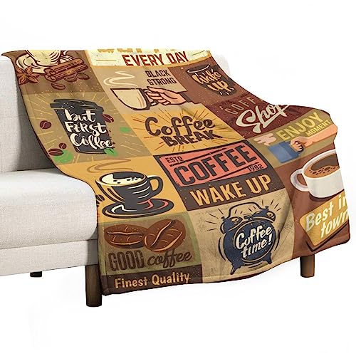 Kaffeemotiv Vintage Decke Bohnentasse Kaffee Poster Schilder Design Warm Cozy Fleece Plüsch Überwurf Decke für Stuhl Couch Bett Sofa Reise Doppelseitiges Büro 101,6 x 127 cm von FJAUOQ