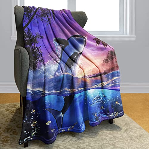 Killerwal-Decke, Ozeanfisch Orca, weicher flauschiger Fleece-Überwurf für Couch, Sofa, Bett, 152,4 x 203,2 cm von FJAUOQ