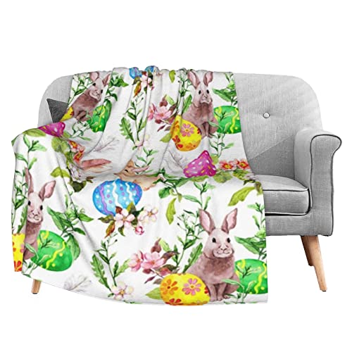 Osterhasen Eier im Gras Blumen Überwurfdecke für Wohnzimmer/Schlafzimmer/Sofa Couch 203,4 x 152,4 cm Fleecedecke, superweiche Flanelldecke für Jungen und Mädchen von FJAUOQ