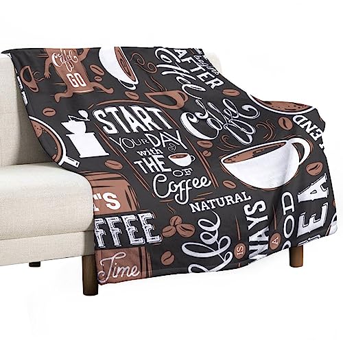 Retro Kaffee Überwurf Decke Espresso Maschine Tassen Bohnen Flanell Fuzzy Fleece Super Weich Sommer Couch Bett Sofa Reise Stuhl Büro Campany Spa Doppelseitig 127 x 152,4 cm von FJAUOQ