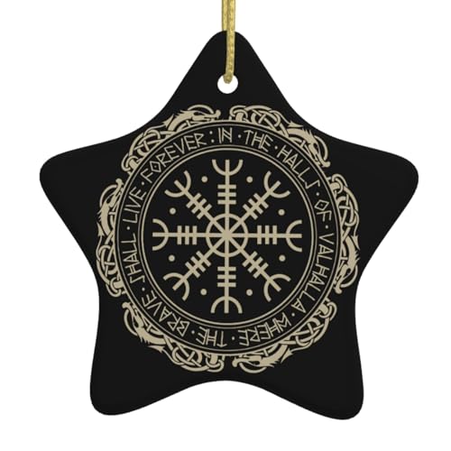 Schwarzer keltischer Wikinger Runenkompass Weihnachtsschmuck Personalisierte Stern Porzellan Ornament Keramik Dekorationen Weihnachtsbaum Hängende Ornamente Xmas Navidad Geschenke für Wohnkultur von FJAUOQ