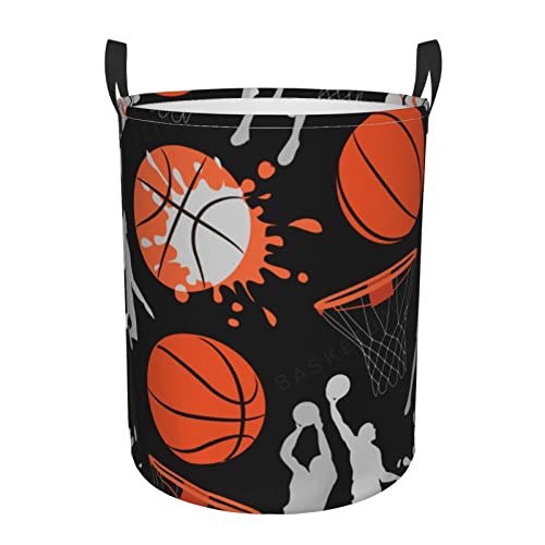 Wäschekorb mit Basketball-Sport-Muster, rund, Aufbewahrungskorb für Spielzeug, Kleidung, Organizer für Zuhause, Badezimmer, Schlafzimmer, Schlafsaal, 38 l von FJAUOQ