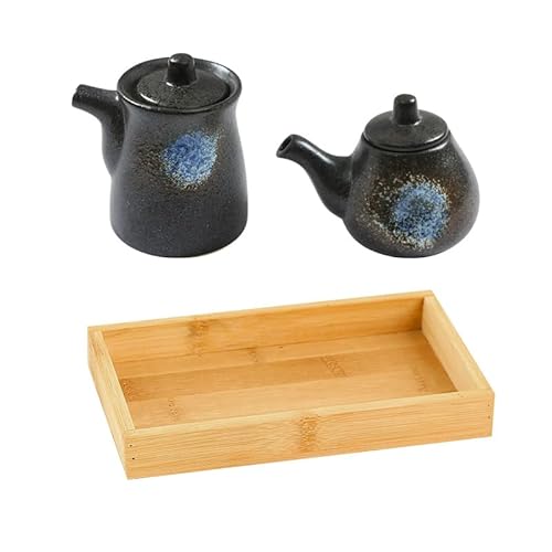 FJISD 1 Stück/Set mit 2 200-ml-Keramik-Ölspenderflaschen mit Deckel, Sojasauce-Gewürzbehälter, kein Tropf, Öl-Essig-Menage für die Küche, Olivenöl-Topf von FJISD