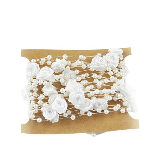 Perlengirlande 2 Pcs 5M/Rolle Rose Künstliche Perle String Perlen Girlande for DIY Vasen Füllstoff Hochzeit Party Decor(White) von FJIXUO