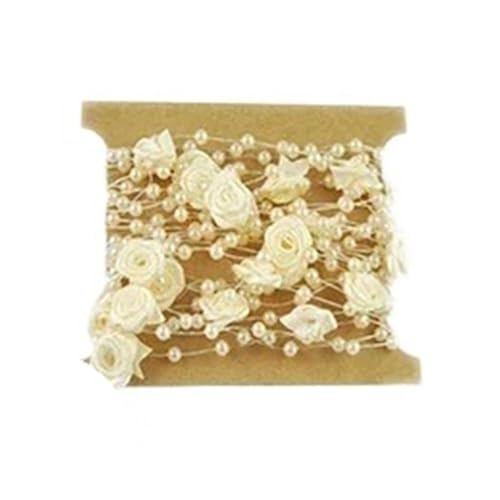 Perlengirlande 2 Stück Rosenperlen-String-Perlen-Girlande Blume Künstliche Perlendraht-Perlenkette for DIY Handwerk Geschenkverpackung(Beige) von FJIXUO