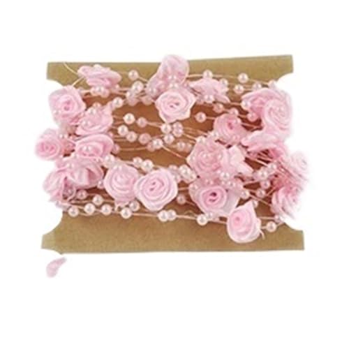 Perlengirlande 2 Stück Rosenperlen-String-Perlen-Girlande Blume Künstliche Perlendraht-Perlenkette for DIY Handwerk Geschenkverpackung(Pink) von FJIXUO