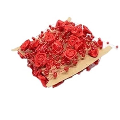 Perlengirlande 2 Stück Rosenperlen-String-Perlen-Girlande Blume Künstliche Perlendraht-Perlenkette for DIY Handwerk Geschenkverpackung(Red) von FJIXUO