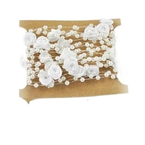 Perlengirlande 2 Stück Rosenperlen-String-Perlen-Girlande Blume Künstliche Perlendraht-Perlenkette for DIY Handwerk Geschenkverpackung(White) von FJIXUO