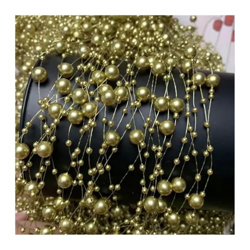 Perlengirlande 2 Stücke 5 Mt/teil Kunstperlenschnur Angelschnur Imitationsperlenkette for Diy Blumen Hochzeit Party Dekoration Bastelbedarf(Golden) von FJIXUO