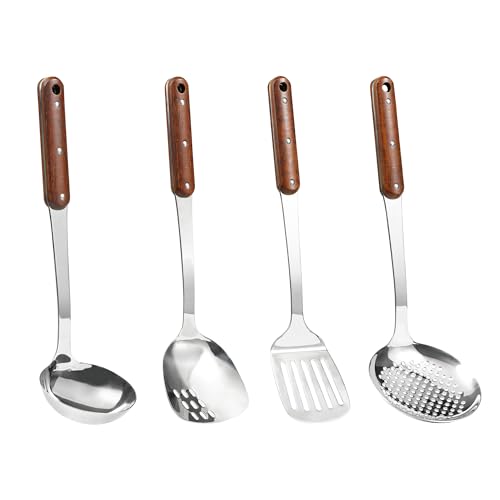 FJNATINH Wok pfannenwender,Schaumlöffel,Schlitz Spatel und wok löffel aus 304 Stainless Steel,Chinese Wok Cooking Utensils Set, Kitchen Utensil Set,4 Stück von FJNATINH