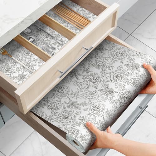 FJNATINH Schubladenmatte 30cm×900cm Antirutschmatte Schubladen Rutschfest Waschbar Antirutschmatte Küche für Schubladenregale Küche,Schränke,Tische,Schubladen - White Peony von FJNATINH