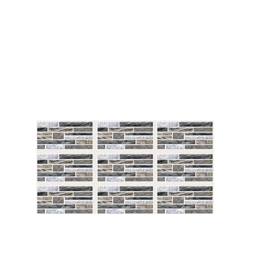 3d Wandpaneele 1 Set mit 9 selbstklebenden, wasserdichten Wandaufklebern 3D-Effekt und Fliesenmuster-Design, for die Heimdekoration, selbstklebende Fliesenaufkleber(Grey) von FJOADNVM