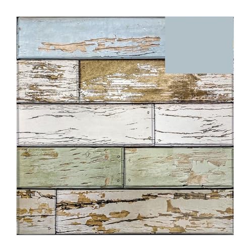 3d Wandpaneele 10 Stück 3D dekorative Wandpaneele for Abziehen und Aufkleben, selbstklebende Wandaufkleber mit Holzmaserung, matt, wasserfest, Wohnzimmerdekor(Blue Green-10pcs) von FJOADNVM