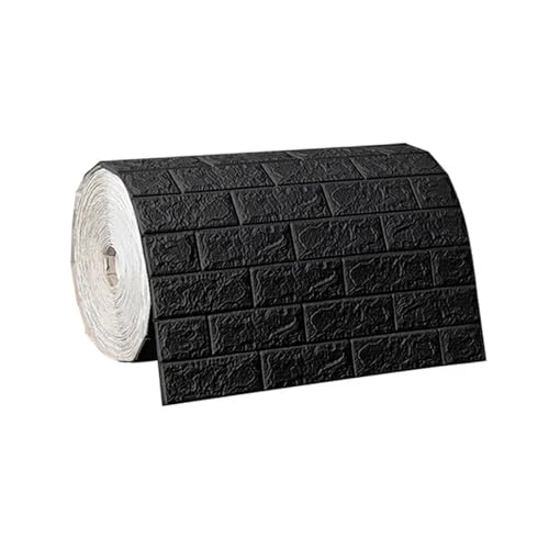 3d Wandpaneele 70cm x 1/5/10m 3D Tapeten Dekoration Selbstklebende Antike Schaum Ziegel Tapete Wohnzimmer Schlafzimmer Wasserdicht 3d Wandaufkleber(Black,70cmX1m) von FJOADNVM