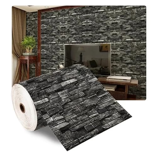 3d Wandpaneele 70cm x 1/5/10m 3D Tapeten Dekoration Selbstklebende Antike Schaum Ziegel Tapete Wohnzimmer Schlafzimmer Wasserdicht 3d Wandaufkleber(Brick Black,70cmX1m) von FJOADNVM