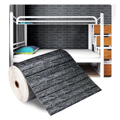3d Wandpaneele 70cm x 1/5/10m 3D Tapeten Dekoration Selbstklebende Antike Schaum Ziegel Tapete Wohnzimmer Schlafzimmer Wasserdicht 3d Wandaufkleber(Grey Black,70cmX5m) von FJOADNVM