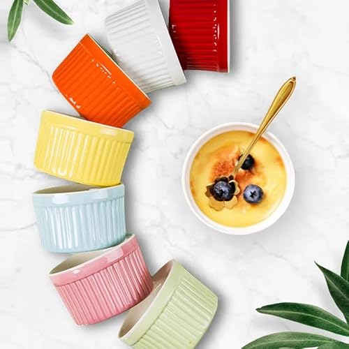 Auflaufförmchen-Set 240 ml Ramekins 6er Set, Ofenfestes Ramiken-Set aus Porzellan, Souffléförmchen, Puddingförmchen for Backen und Eisbecher(6 pcs Color Random) von FJOADNVM