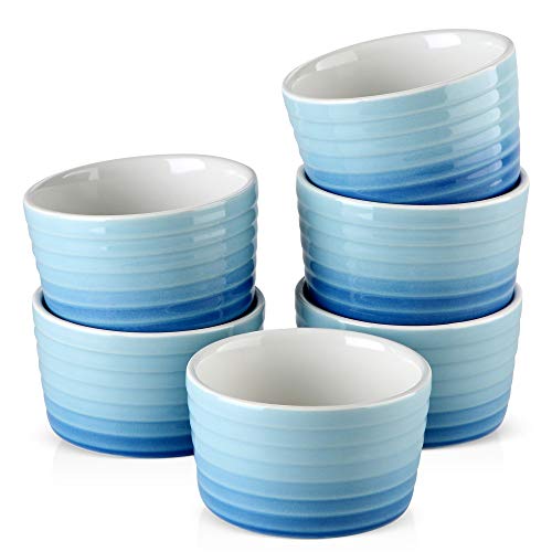 Auflaufförmchen-Set 6/12-teiliges 300-ml-Soufflé-Cup-Kuchen-Backplatten-Set aus Porzellan, Soufflé-Cup-Set, Brulee-Muffin-Pudding-Ramekin-Soufflé-Gerichte(6-PIECE BLUE) von FJOADNVM