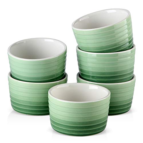 Auflaufförmchen-Set 6/12-teiliges 300-ml-Soufflé-Cup-Kuchen-Backplatten-Set aus Porzellan, Soufflé-Cup-Set, Brulee-Muffin-Pudding-Ramekin-Soufflé-Gerichte(6-PIECE GREEN) von FJOADNVM