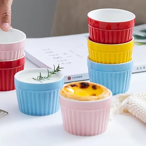 Auflaufförmchen-Set 9 cm kreative einfarbige Keramik-Backschüssel, doppelwandige Milch-Dessertschüssel, Puddingtasse, gedämpfte Schüssel, Backtasse, Kuchen-Dessertform(White) von FJOADNVM