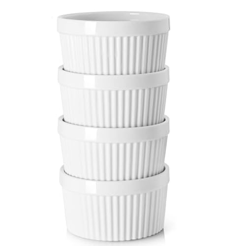 Auflaufförmchen-Set Auflaufförmchen for Creme Brulee, ofenfest, Porzellan-Auflaufförmchen im klassischen Stil for Backen, Soufflé-Auflaufförmchen, Auflaufförmchen-Schüsseln(4PCS,4 OZ) von FJOADNVM