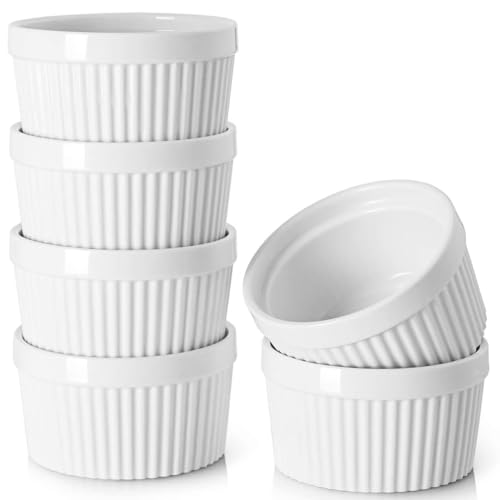Auflaufförmchen-Set Auflaufförmchen for Creme Brulee, ofenfest, Porzellan-Auflaufförmchen im klassischen Stil for Backen, Soufflé-Auflaufförmchen, Auflaufförmchen-Schüsseln(6PCS,8 OZ) von FJOADNVM