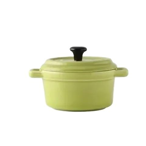 Auflaufförmchen-Set Frühstücksschüssel aus Keramik, Auflaufförmchen mit Deckel, ofenfest, Crème Brûlée, Mini-Auflauf, Soufflé, Deckel und Griff for Zwiebelsuppe, 220 ml(Green) von FJOADNVM