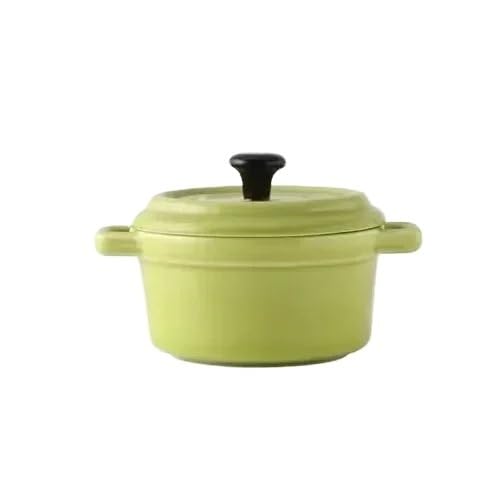 Auflaufförmchen-Set Frühstücksschüssel aus Keramik, Auflaufförmchen mit Deckel, ofenfest, Crème Brûlée, Mini-Auflauf, Soufflé, Deckel und Griff for Zwiebelsuppe, 220 ml(Green) von FJOADNVM
