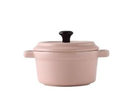 Auflaufförmchen-Set Frühstücksschüssel aus Keramik, Auflaufförmchen mit Deckel, ofenfest, Crème Brûlée, Mini-Auflauf, Soufflé, Deckel und Griff for Zwiebelsuppe, 220 ml(Pink) von FJOADNVM