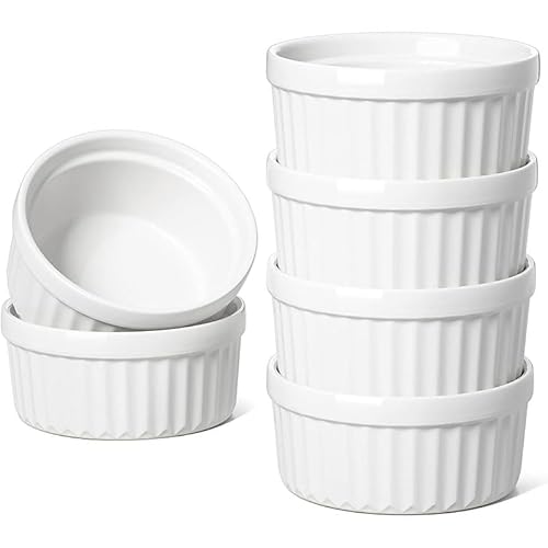Auflaufförmchen-Set Keramik-Auflaufförmchen, 240 ml, 6er-Set, ofenfest, Creme-Brulee-Auflaufförmchen, Pudding-Creme-Creme-Soufflé-Ramiken, Dip-Sauce(6 pcs white) von FJOADNVM