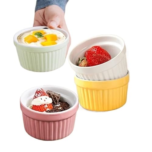 Auflaufförmchen-Set Keramik-Auflaufförmchen, 240 ml, 6er-Set, ofenfest, Creme-Brulee-Auflaufförmchen, Pudding-Creme-Creme-Soufflé-Ramiken, Dip-Sauce(Middle white) von FJOADNVM