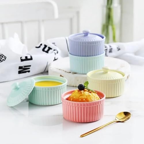Auflaufförmchen-Set Keramik Mit Abdeckung Dessert Schüssel Porzellan Kleine Suppe Schüssel Kuchen Backform(Blue) von FJOADNVM