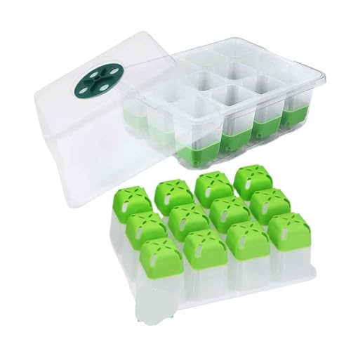 FJOADNVM Anzuchtschale 12-Zellen-Startertablett for Sämlinge mit transparenter Abdeckung, Feuchtigkeitskeimungsbox for den Innenbereich, Garten, Gewächshaus, Wachstumstopf(2pcs) von FJOADNVM
