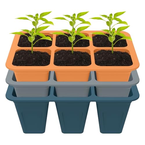 FJOADNVM Anzuchtschale 3-teiliges Set mit 6 Silikon-Startertabletts, wiederverwendbarer Behälter for die Keimung von Sämlingen im Garten von FJOADNVM