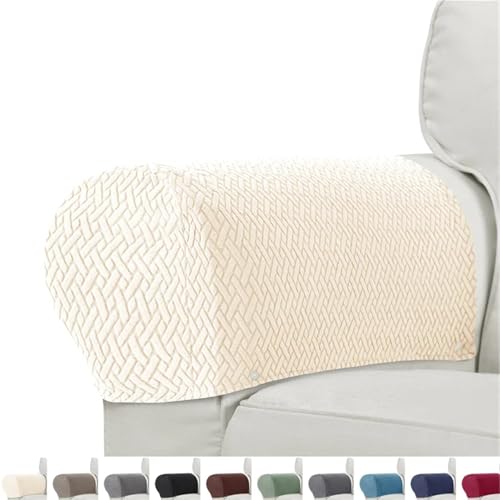 FJOADNVM Armlehnenbezüge Sofa 2pcs/Set Jacquard Armrest Chair Covers Solid Color Sample Dust-Proof Sofa Arm Covers Universal Cover for Living Room Home Decor(A1 Beige) von FJOADNVM