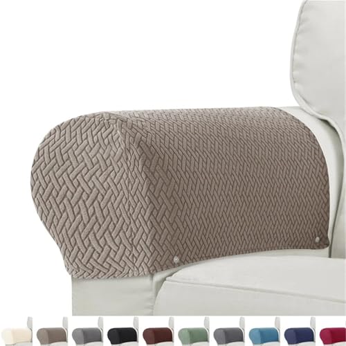 FJOADNVM Armlehnenbezüge Sofa 2pcs/Set Jacquard Armrest Chair Covers Solid Color Sample Dust-Proof Sofa Arm Covers Universal Cover for Living Room Home Decor(A2 Khaki) von FJOADNVM
