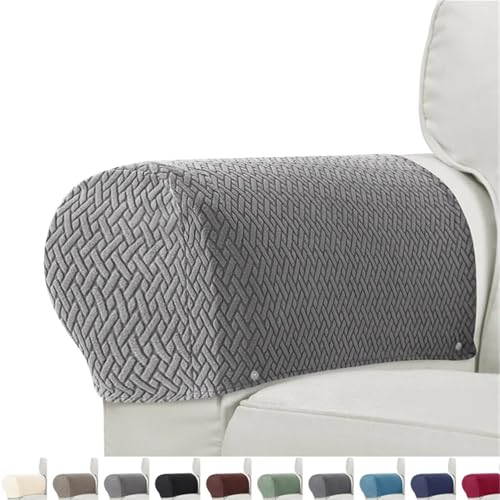 FJOADNVM Armlehnenbezüge Sofa 2pcs/Set Jacquard Armrest Chair Covers Solid Color Sample Dust-Proof Sofa Arm Covers Universal Cover for Living Room Home Decor(A3 Light Grey) von FJOADNVM