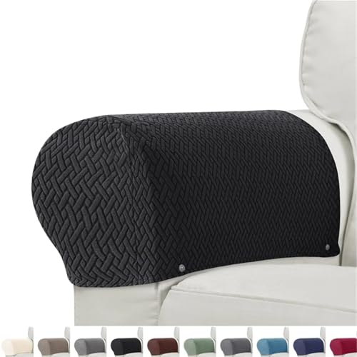 FJOADNVM Armlehnenbezüge Sofa 2pcs/Set Jacquard Armrest Chair Covers Solid Color Sample Dust-Proof Sofa Arm Covers Universal Cover for Living Room Home Decor(A4 Black) von FJOADNVM