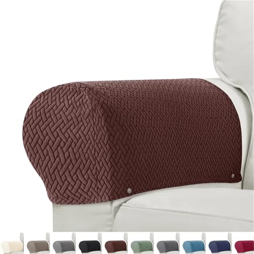 FJOADNVM Armlehnenbezüge Sofa 2pcs/Set Jacquard Armrest Chair Covers Solid Color Sample Dust-Proof Sofa Arm Covers Universal Cover for Living Room Home Decor(A5 Dark Coffee) von FJOADNVM