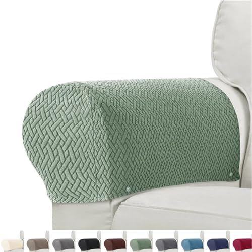 FJOADNVM Armlehnenbezüge Sofa 2pcs/Set Jacquard Armrest Chair Covers Solid Color Sample Dust-Proof Sofa Arm Covers Universal Cover for Living Room Home Decor(A6 Green) von FJOADNVM