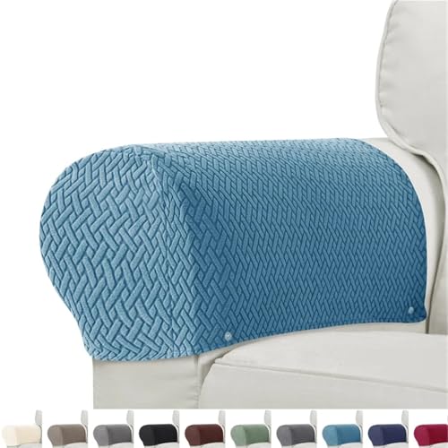FJOADNVM Armlehnenbezüge Sofa 2pcs/Set Jacquard Armrest Chair Covers Solid Color Sample Dust-Proof Sofa Arm Covers Universal Cover for Living Room Home Decor(A8 Blue) von FJOADNVM