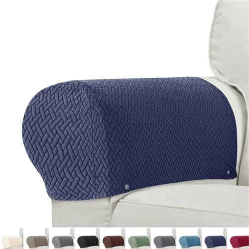FJOADNVM Armlehnenbezüge Sofa 2pcs/Set Jacquard Armrest Chair Covers Solid Color Sample Dust-Proof Sofa Arm Covers Universal Cover for Living Room Home Decor(A9 Dark Blue) von FJOADNVM