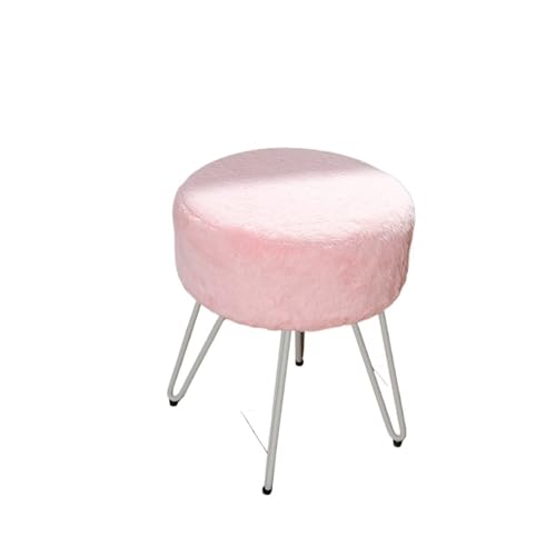 FJOADNVM Fußhocker Home Hocker Schlafzimmer Pelzigen Dressing Hocker Runde Gepolsterte Dekorative Stuhl Freizeit(Pink) von FJOADNVM