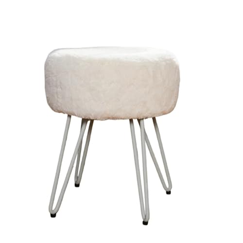 FJOADNVM Fußhocker Home Hocker Schlafzimmer Pelzigen Dressing Hocker Runde Gepolsterte Dekorative Stuhl Freizeit(White) von FJOADNVM