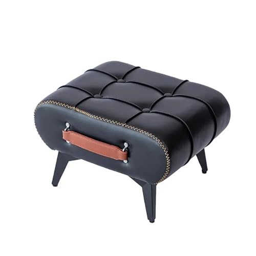 FJOADNVM Fußhocker Lederhocker, Fußstütze fürs Wohnzimmer, Sofahocker, Schuhwechselhocker for den Einstieg, niedriger Hocker for den Couchtisch, Kleiner Hocker for zu Hause, Pouf(Black) von FJOADNVM