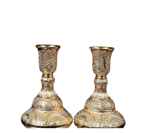 FJOADNVM Kerzenständer 2 stücke Retro Kerzenhalter Gold Silber Kerzenhalter Hochzeit Mittelstücke Kerzenhalter Bankett Esstisch Dekorationen Ornamente(B Small Gold 2pcs) von FJOADNVM