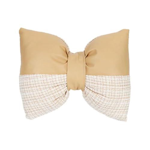 FJOADNVM Kopfstütze Auto Auto Kopfstütze Kissen Sitz Kopf Hals Rest Kissen Nette Schleife Stuhl Schlafen Atmungsaktive Kissen Automobil Innen Zubehör(Beige,L) von FJOADNVM